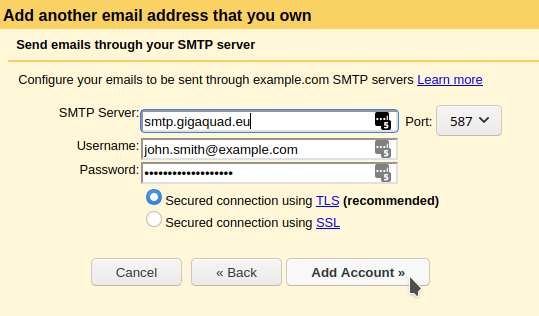 Gmail SMTP server settings