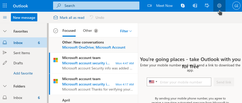Outlook Settings Cog