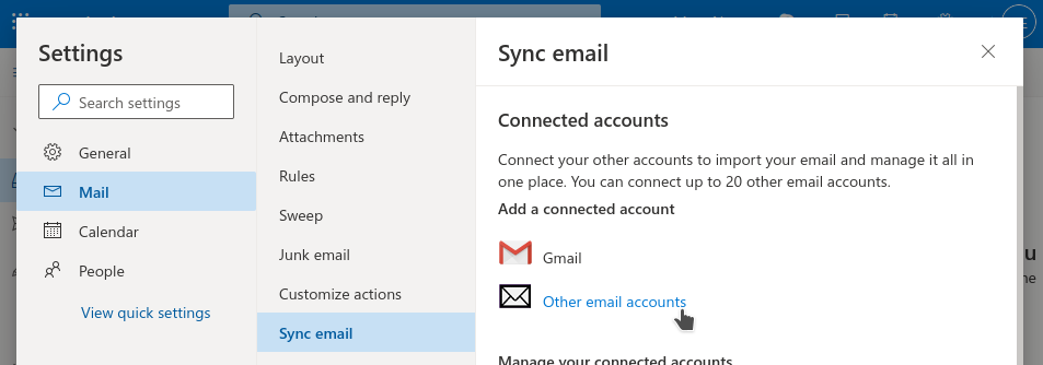Outlook other email accounts